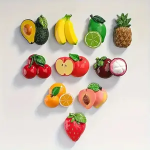 Fruit-Shaped Fridge Magnets, 10-Piece Cute Cartoon Fruit Decorative Set, Magnetic Refrigerator Decor for Home Kitchen and Office Decoration