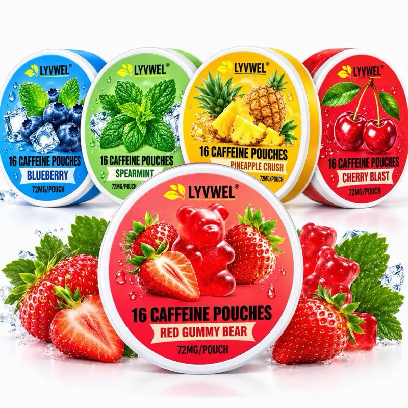 Sugar-Free Gluten-Free Sport Energy Nootropic Caffeine Beverage Pouches - 72mg Caffeine Each, 16 Count, 5 Flavors (Pineapple, Cherry), Individual Pouches, Energy Booster, Guarana Seed-Infused Gamer Fuel Alternative
