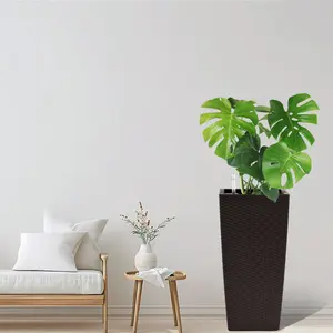 ARCH Pack of 2 Square Planter 22-Inch High Faux Rattan Design Flower Pot with Automatic Watering System for Porch Patio Backyard Makes Keeping Flowers Brown Color Planter