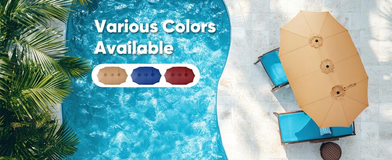 15ft Large Patio Umbrella with Base Included, Rectangle Table Umbrella Outdoor Patio, Outside Umbrellas for Deck, Market, Backyard, Khaki