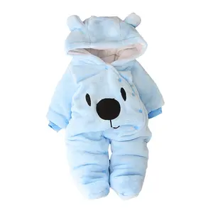 NewBaby Hooded Footie Romper Snap Up Fleece Snowsuit Winter Outwear Cute Pattern Jumpsuit