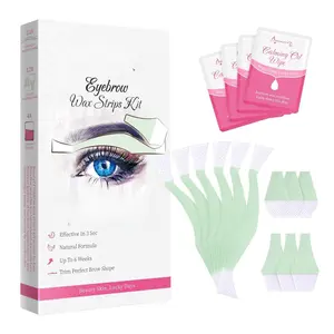 Beauty7 Eyebrow Wax Strips Kit for Hair Removal - 24 Double-Sided Strips & 4 Calming Oil Wipes - Natural Formula for Sensitive Skin - Hypoallergenic & Fragrance-Free - Up to 6 Weeks Hair-Free Effect