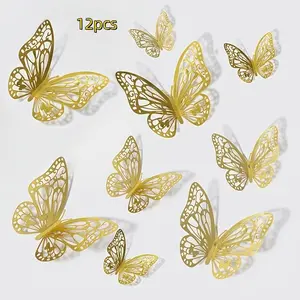 12/72 Pcs 3D Butterfly Wall Decor Set, Hollow Design, Party Decoration, Wedding Gift, DIY Home Decor, Creative Decorative Stickers, Wall Decal