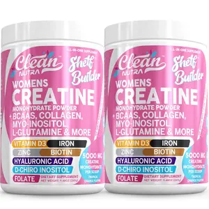 2 bottle Clean Nutra Women's Creatine Monohydrate Powder with BCAAs, Collagen, Myo-Inositol, L-Glutamine, & More for Optimal Wellness & Beauty Support – Shelf Builder