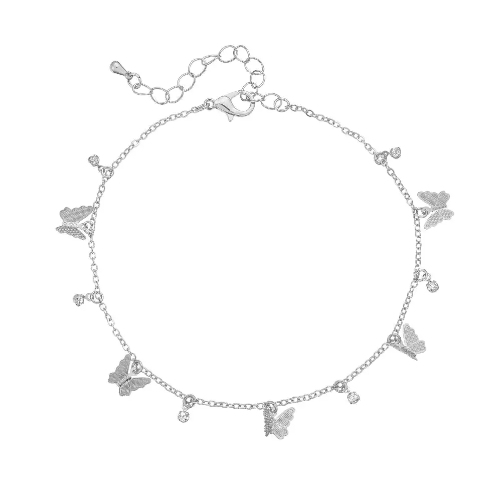 Arria Premium White Gold Tone Butterflies And Gems Chain Anklet