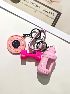 Gym Fitness Keychain Set Dumbbell Water Bottle Weight Plate Charms Sporty Aesthetic Carabiner Durable Bag Decor Cool Fitness Gift For Men Women