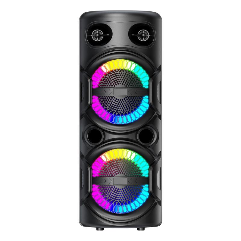 Portable Bluetooth Speaker Dual 8 inch Subwoofer Party Speaker Rechargeable With Microphone LED Light FM Remote Control Sound System