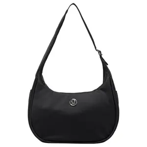 Lululemon Mini 4L Pleated Shoulder Bag in Black with Metal Logo Zipper and Recycled Polyester Blend for Women