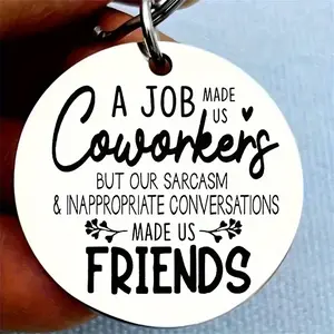 Round Stainless Steel Keychain, Coworker Quote, Alphabet-Embellished, Classic Friendship Charm, Metal Key Ring with Ring Buckle, Perfect for Wedding, Birthday, Housewarming, General, Tailgate Party, Christmas, Halloween, Thanksgiving, Graduation Gift Pack