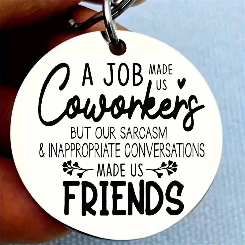 Round Stainless Steel Keychain, Coworker Quote, Alphabet-Embellished, Personalized, Friendship Charm, Metal Key Ring with Ring Buckle, Perfect for Wedding, Birthday, Housewarming, Christmas, Graduation Gift Pack