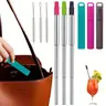 3 Pack Collapsible Stainless Steel Metal Straw Set, Drink Accessories, Straw Combo, Utensils, Kitchen, Portable Lightweight Telescopic Travel Coffee Drinking Straw with Case and Cleaning Brush, Reusable Collapsible Straws with Silicone Tip, Gray & Blue