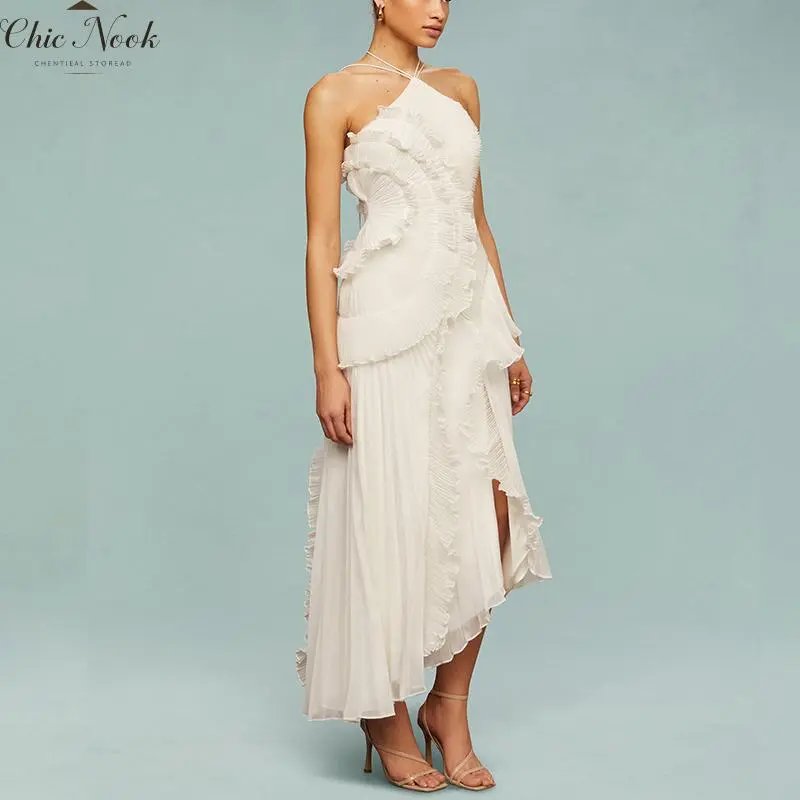 Women's Sexy Ruffle Halter Dress Sleeveless Solid Color Long Flowy Dress Summer A-Line Dress For Wedding And Party - TikTok Shop Women's Sexy Ruffle Halter Dress Sleeveless Solid Color Long Flowy Dress Summer A-Line Dress For Wedding And Party - TikTok Shop