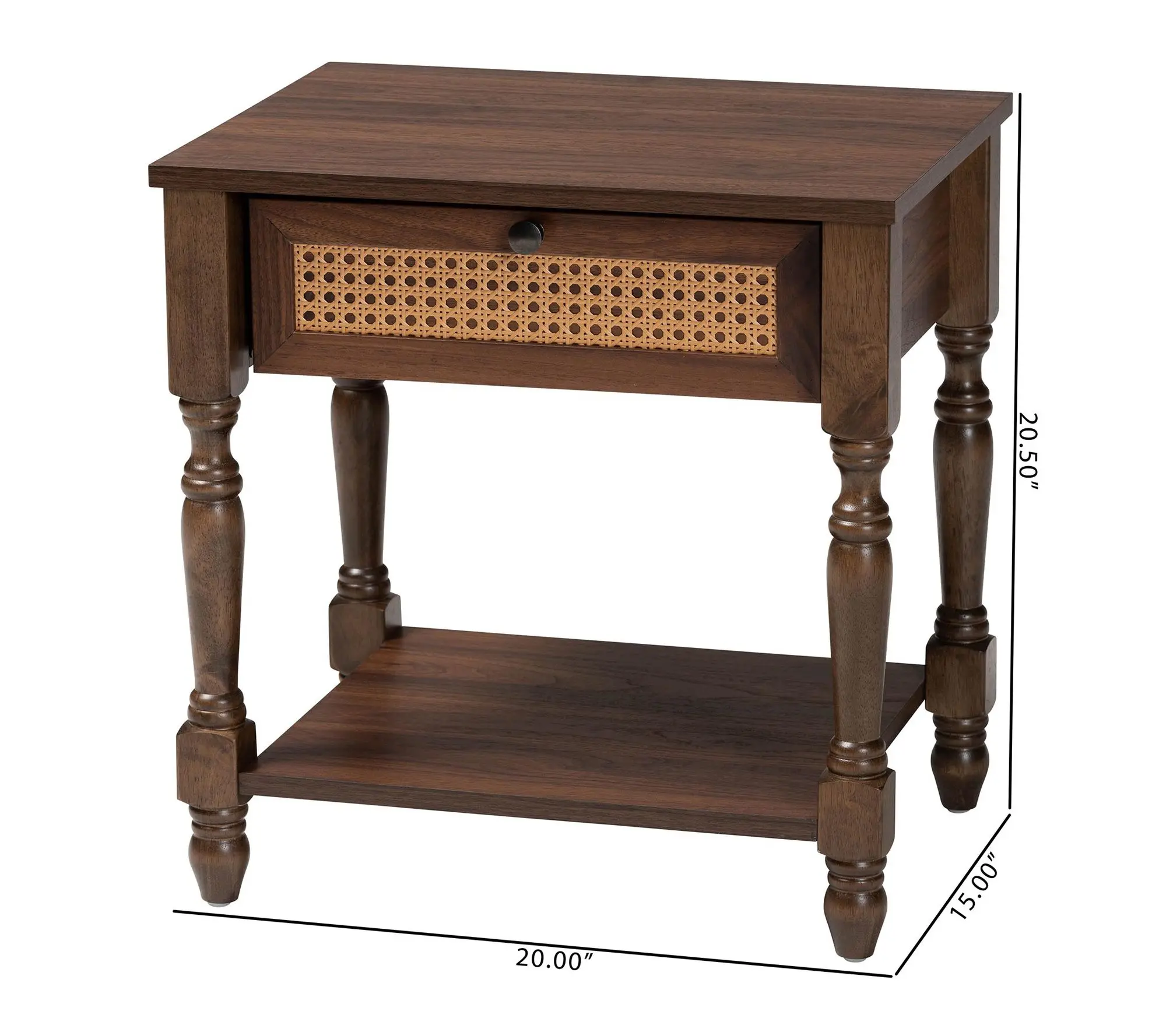 Baxton Studio Roden Dark Brown Nightstand withRattan