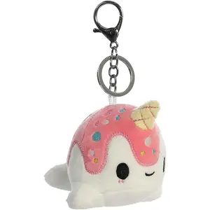 Tasty Peach Aurora 4" Nomwhal Clip-On Collectible Keychain, Vanilla-Berry Themed Bag Charm