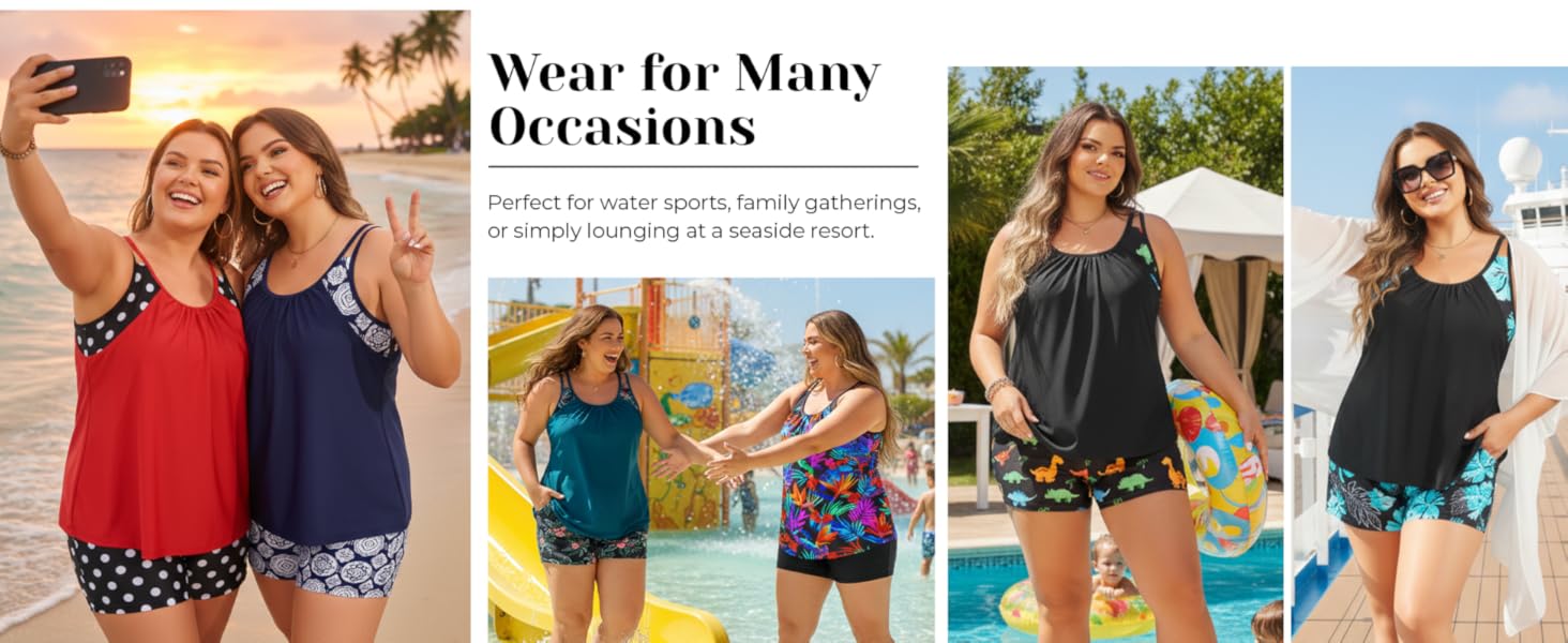 Tempt Me Women Plus Size Tankini Swimsuits - Two Piece Flowy Bathing Suits with Pocketed Boyshorts Swimwear Tempt Me Women Plus Size Tankini Swimsuits - Two Piece Flowy Bathing Suits with Pocketed Boyshorts Swimwear