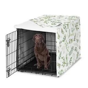 Sweet Jojo Designs 42in. Medium/Large Dog Crate Cover (Green Boho Floral Leaf) Pet Cage, Kennel Covers (Bohemian, Watercolor, Botanical, Flower, Woodland, Tropical, Garden, Nature, Neutral, Sage)