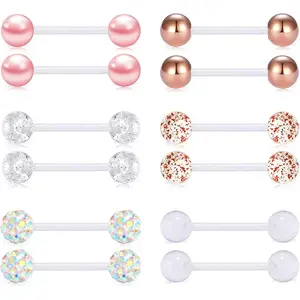Plastic Nipple Rings Tongue Piercing Retainer Barbell 14g for Women Surgery 12/14/16/18mm