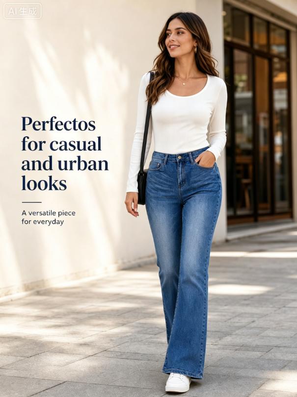 【Plus Size】Women's Plus Size Elastic Slim-Fit Solid Lace Flared Jeans, Comfy Breathable Casual Lounge Trousers for Daily Wear, All-Season Bottoms WH48