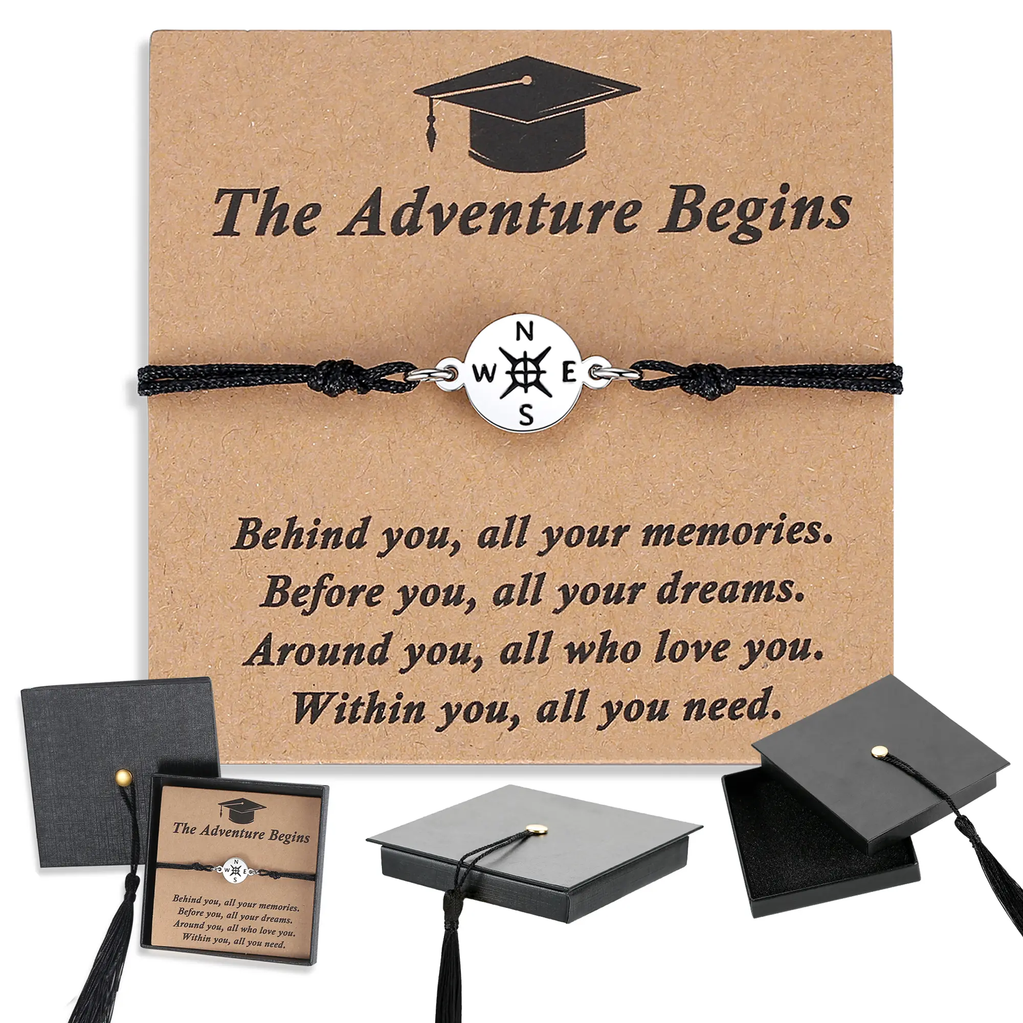 SAM & LORI Stainless Steel Adjustable Bracelet with Quote Card, Cap Box & Drawstring - Graduation Gift for 5th/8th Grade, Class of 2026 Teens, Niece, Nurse Women's Costume Jewelry Accessory, Compass Bracelet, Stainless Steel Bracelet, Graduation Gifts