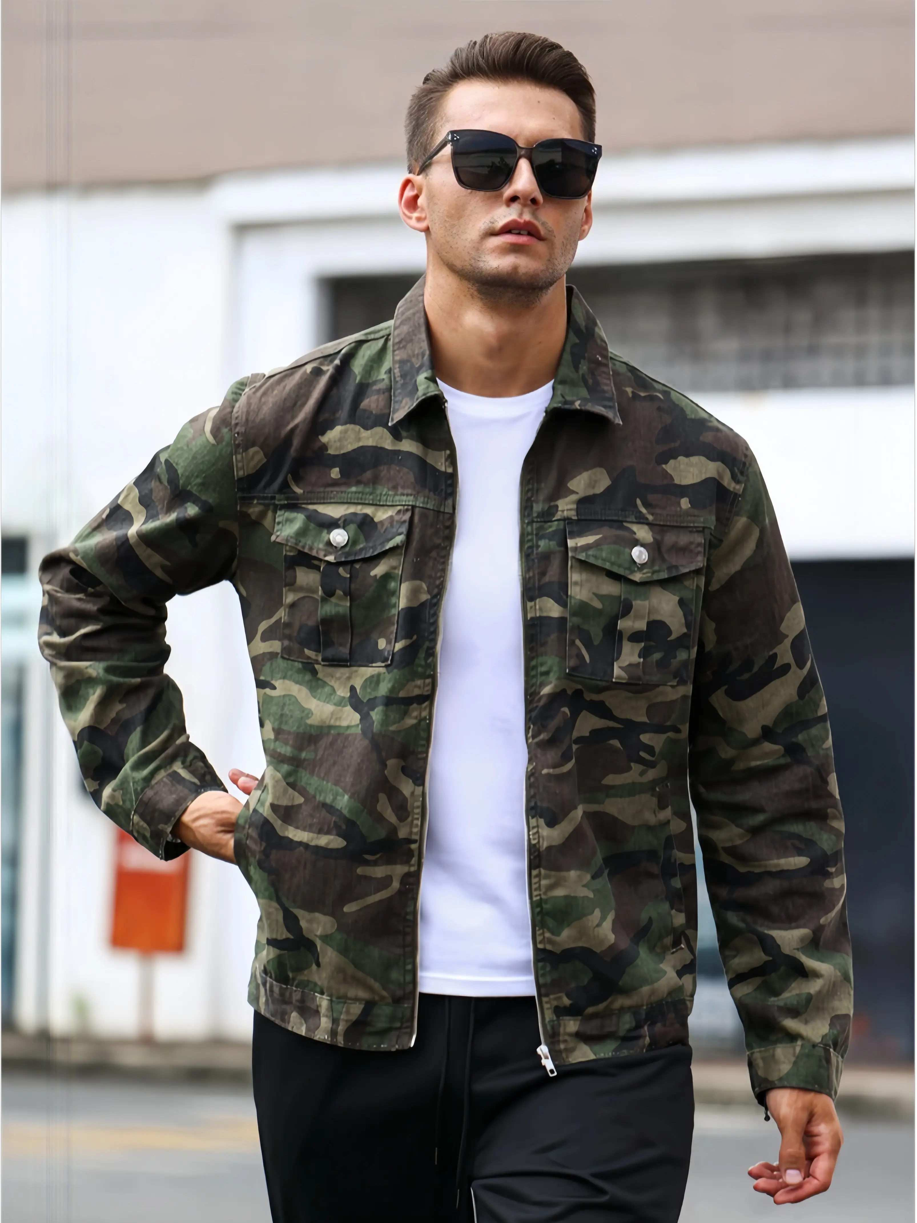 Men’s 100% Cotton Camo Field Jacket, Multi-Pocket Button Front Collared Workwear Outerwear, Outdoor Hunting Streetwear Daily Wear Jacket for Men