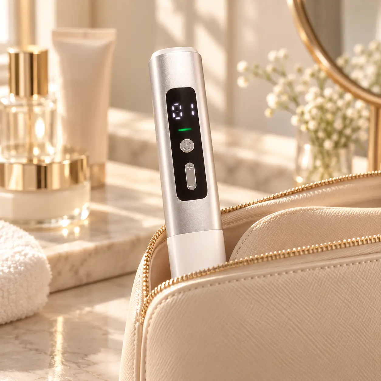 Portable Beauty Care Pen Kit, Rechargeable Handheld Personal Care Device with Digital Display, Adjustable Levels, USB Charging & 5 Replacement Tips for Home and Travel