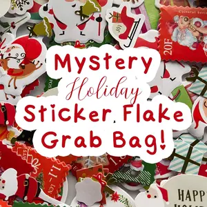 Random Holiday Kawaii Sticker Grab Bag, Mystery Sticker Grab Bag, Sticker Pack, Journal Stickers, Paper Stickers, Gold Foil Flake Stickers