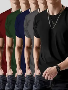 5 Pack Quick-Dry Short Sleeve T-Shirts, Classic Solid Color Casual Round Neck, Men Women, Home Sport Running, Multi-Color Mix