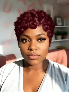 pixie cut short curly human hair wig pixie wig for women daily party cosplay use wig black color wig pixie cut wig