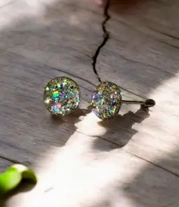 Moonlit Fae Stud Earrings - Silver Holographic Diamond Glitter Studs, Fairycore Jewelry, Magical Gift for Her, Celestial Fairy Vibes