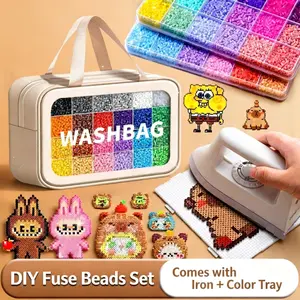 24-Color Plastic Fuse Beads Set, 2.6mm 3D Pixel Puzzle Beads, DIY Craft Bead Kit with Nail Board, Ironing Paper, Tweezers and DIY Beading Accessories, DIY Jewelry Accessories