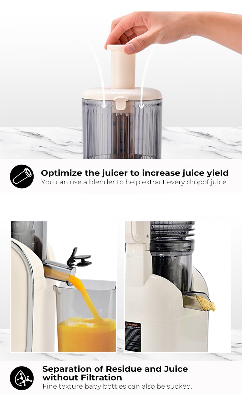 SUSTEAS Cold Press Juicer Large Inlet 5.3" Feed Chute Slow Masticator High Yield 98% Juice Extractor Easy Clean Portable Blender for Whole Fruit Juicing