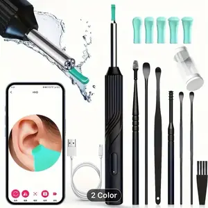 Ear Wax Removal Kit with Camera & Light, 6 Ear Spoons, Gentle Suction, Safe Ear Cleaning System for Adults, US Version Black