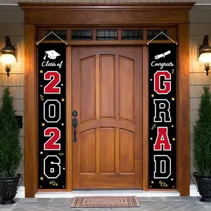 2026 Graduation Banner Decorations 70.8" x 11.8", Porch Sign Set Red White Black Welcome Door Décor Party Favors Supplies For Indoor Outdoor