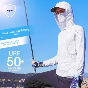 Summer popular outdoor sunscreen clothing men's ice silk breathable and quick-drying fishing sunscreen clothing hooded sunscreen mask fishing clothing