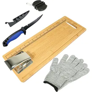 Fish Cleaning Board, Fish Fillet Board with Clamp Fillet Knife and Gloves, Portable 18 inches Fishing Measuring Board, Fish Cleaning Kit Gifts for Fishing Man Woman