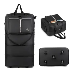 Large-capacity 100L foldable hospital bag for mom with wheels, Travel essentials  easy to store and pack more items. portable storage folding luggage stylish multifunctional Spinner Expandable out double  bag for travel lightweight space wet Duffle strap