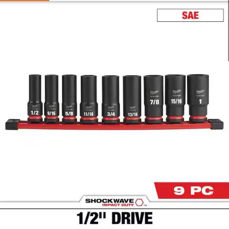 Milwaukee SHOCKWAVE Impact Duty 1/2 in. Drive SAE Deep Well Impact Socket Set (9 pieces)