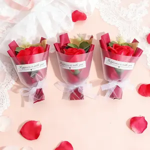 Elegant 3PCS Handmade Soap Rose Bouquet Gift Set - Preserved Flowers, Prom Bouquet, Artificial Flower Bouquet, Bundle Artificial Flower, Perfect Anniversary Birthday Gift for Valentine, Wedding,Beautiful Gift Box Surprise Gifts Party Decoration Supplies