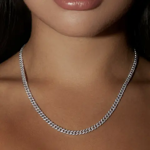 Mini Pavé Cuban Link Necklace | Gold or Silver | Unisex Everyday Chain in 16-22 Inch Lengths