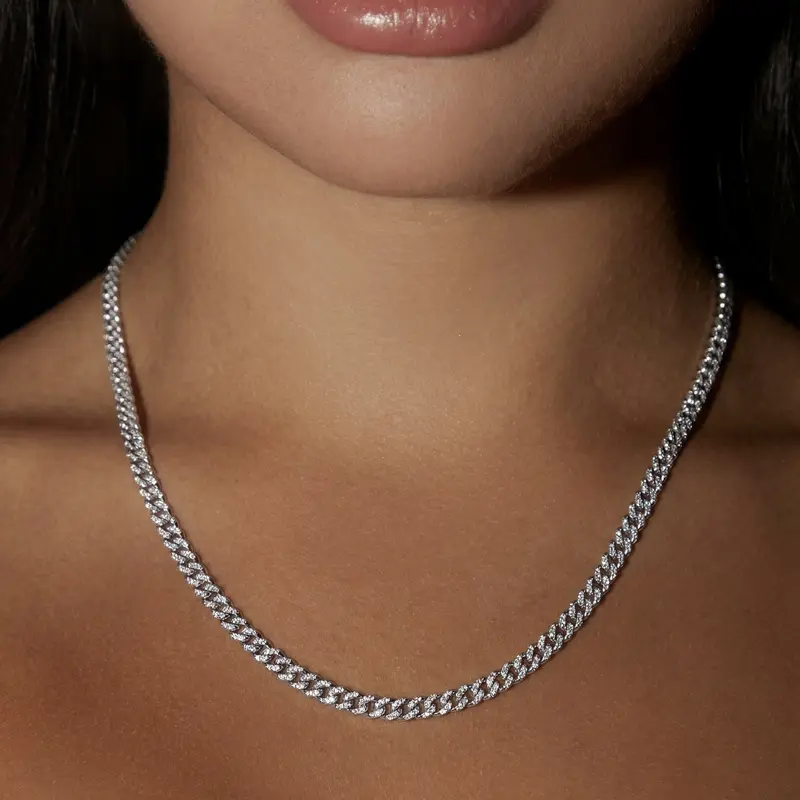 Mini Pavé Cuban Link Necklace | Gold or Silver | Unisex Everyday Chain in 16-22 Inch Lengths
