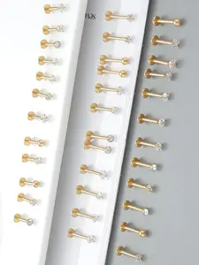 36 Pcs Silvery Golden Multi-Size Piercing Jewelry Pack for Women Men Premium Stainless Steel Sturdy Texture Long-lasting Use Abundant Sizes of Labret Studs Tragus Earrings Various Wearing Simple Push-in Structure Friendly for Piercing Beginners