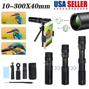 Day/Night Telescope 10-300x40mm Zoom HD Monocular with Mobile Phone Adapter - Lightweight and Waterproof uv protection sport goggles Polarized eyewear sport glass Sports Solar Eclipse outdoor smart audio uv400 protection pc anti-wind & sand hikin