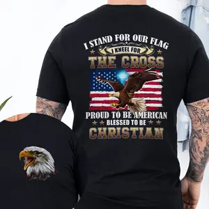 Blessed As Christian Proud As American Eagle Patriot Casual Tee, Timeless Father's Day Choice, Practical Daily Gifts For Guys, Nice Everyday Top For Husband, Short Sleeve Casual Style, Seasonal Summer Wear, Patriotic Menswear For All Casual Gatherings