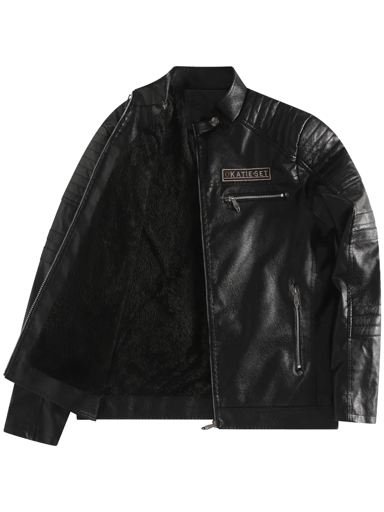 Men’s Stylish Fall Stand Collar Zip-Up Polyester Fleece-Lined Jacket - Menswear Streetwear, Casual Lightweight Outerwear Tops Coats