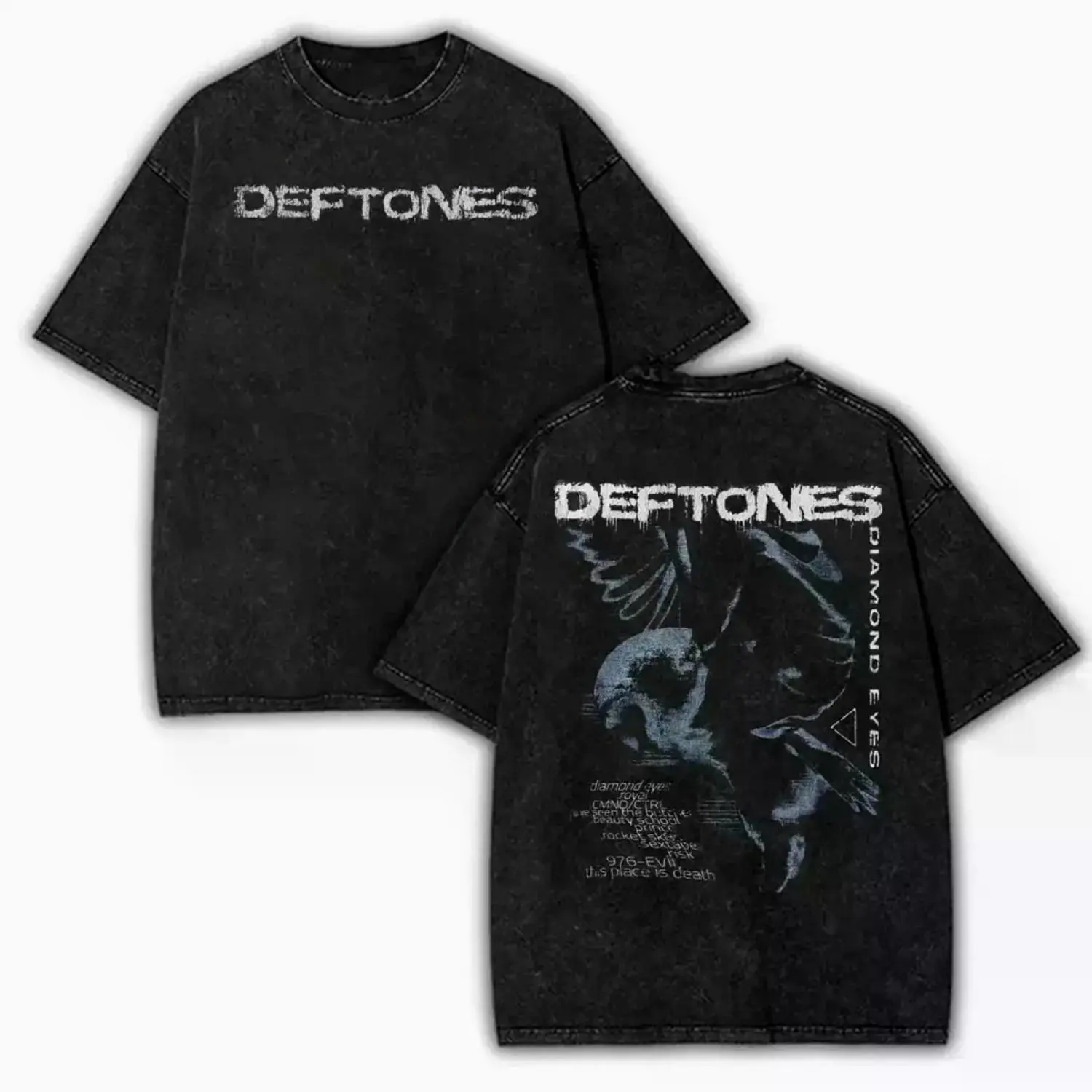 Men's Vintage Washed Deftones Diamond Eyes Graphic T-Shirt, Short-Sleeve Crewneck Rock Band Oversized Streetwear Tee, Alternative Metal Concert Grunge Top, Unisex CNB Tropical Fan Gift Casual Christmas