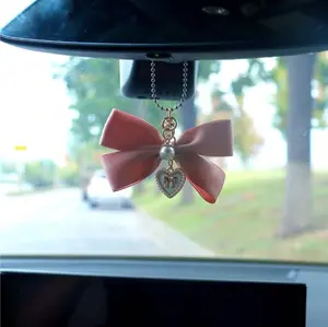 Creative Bowknot Pearl Car Rearview Mirror Hanging Decoration 1pc with Unique Design