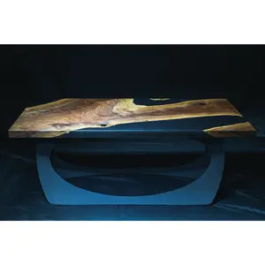 Black Walnut With Black Epoxy Coffee Table with unique Flowyline Steel legs