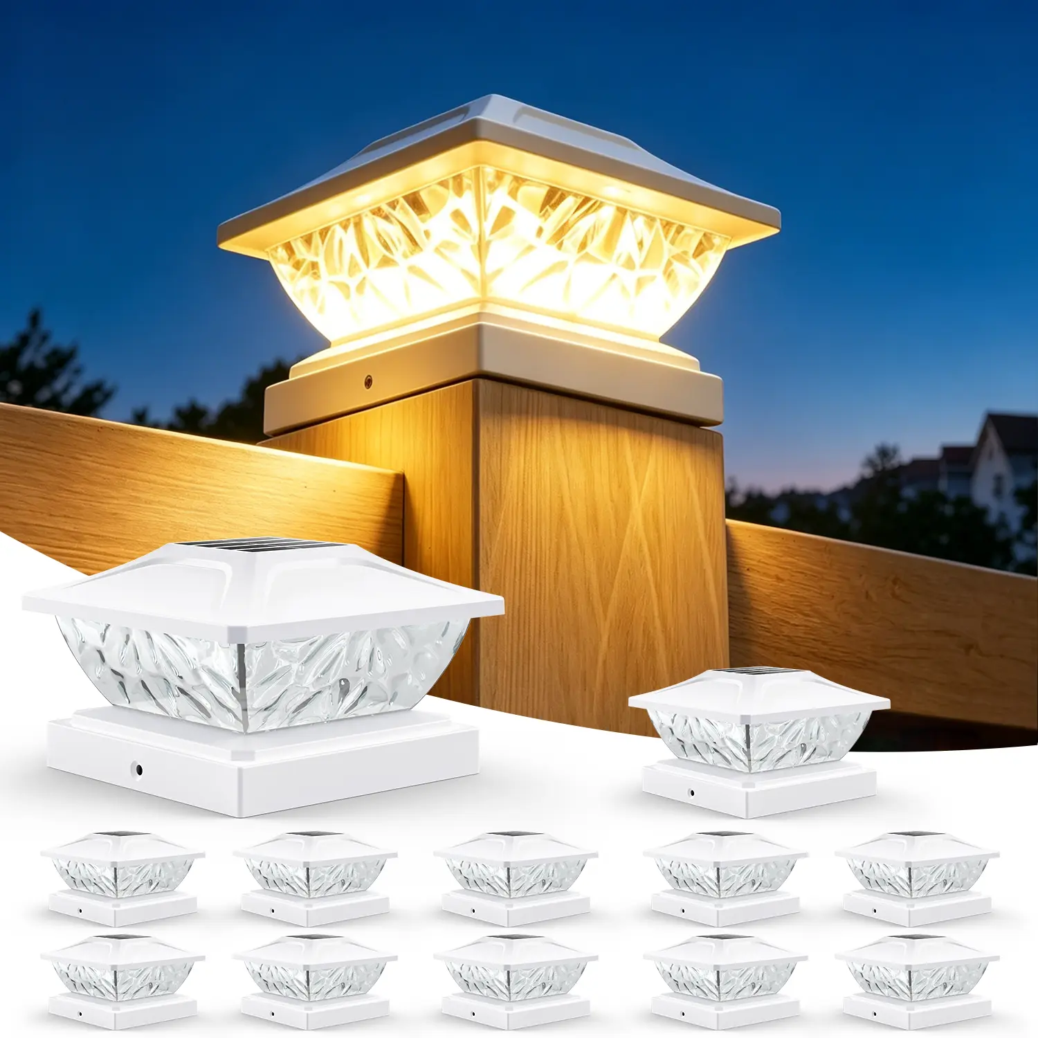 Solar Post Cap Lights Outdoor, 2 Mode Bright Solar Post Lights Outdoor Waterproof, Outdoor Post Lights Solar Powered Deck Lights for 4x4 4.5x4.5 5x5 Posts in Garden Decor