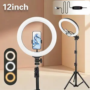 12" Professional Video Ring Light with 43.3" Tripod Stand, 3-Color Dimmable LED for Makeup/Live Streaming/YouTube/Content Creation/ Mlogging/TikTok, Ideal for Photography Vlogging Kit Camera Accessories Selfie Lighting tips#SummerWins#Fathersdaygift