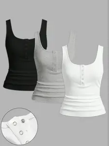 【Plus Size】 Solid Color V Neck Knit Tank Top, Casual Fitted Sleeveless Top for Daily Wear, Women's Plus Clothing for Spring & Fall